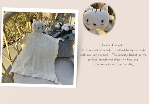 Image of insular Lovey Blanket for Boys and Girls, Organic Cotton Muslin Security Blanket for Babies, Soft Breathable Lovie Soothing Towel for Newborn and Infant, Blue Cat