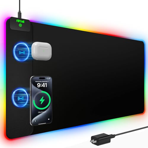 Image of Mouse Pad with 15W Magnetic Wireless Charging, RGB Mousepad for Desk Mat, XXL Desk Pad with 11 Colors 5 Modes, Home Office Keyboard Pad Waterproof Non-Slip for PC Gaming