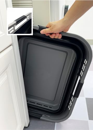 Image of SAMMART Set of 2 Collapsible Plastic Storage Basket - Foldable Pop Up Storage Container - Portable Laundry Organizer - Space Saving Hamper (Grey /Black, 42L (Style A))