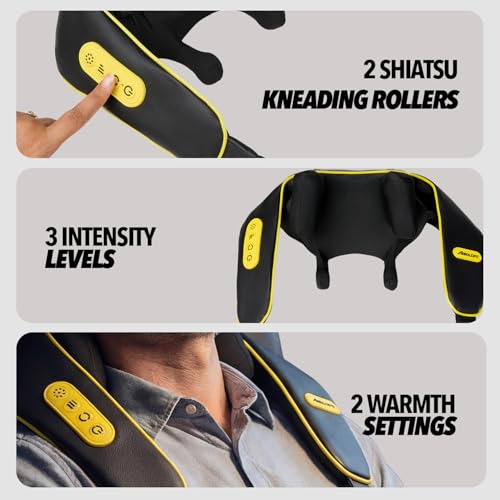 Image of Boldfit Electric Cordless Shiatsu Neck Shoulder Massager with Heat for Cervical Pain,2 Bi-Directional Rollers, 3 Speeds, 3600mAh Rechargeable, Hands-Free Back Buckle, Portable Deep Tissue Pain Relief