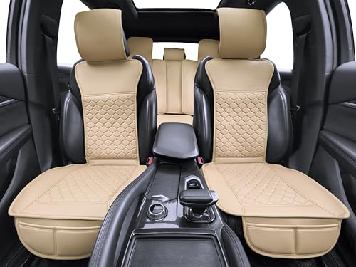 Image of Elantrip Car Seat Cover Full Set Leather Car Seat Protector Universal fit for Most Cars SUVs and Trucks Water Proof Front and Rear Seat Protector Beige