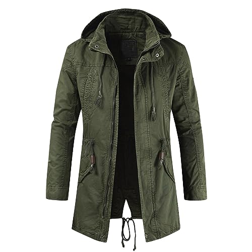 RTRDE Men's Trench Coat Long With Hood Notched Lapel Jacket Windbreaker Overcoat Pea Winter Coats For Men, M-4XL