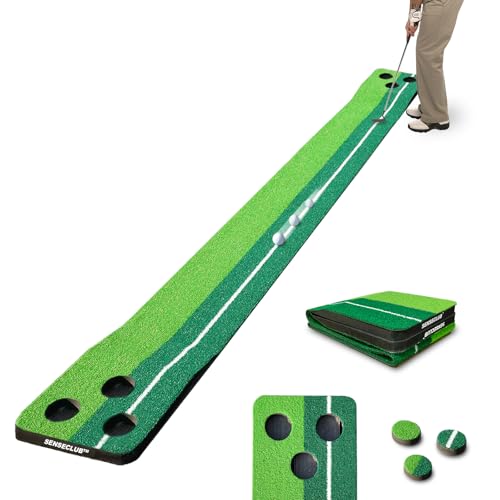 Image of SENSECLUB Indoor Putting Green, Foldable Putting Mat Golf Game Set, Golf Gifts for Men - 1x8.5 Ft