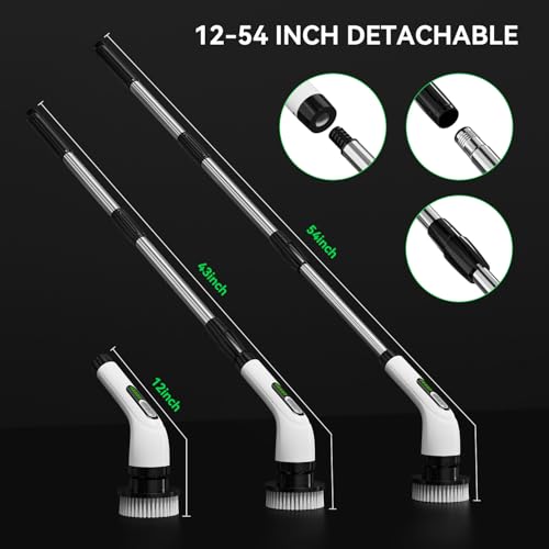 Image of Electric Spin Scrubber Cordless ​Shower Cleaner Bathroom Cleaning Brush Scrubbing with Tool Free Adjustable Extension Arm for Tub Tile Floor and 7 Replaceable Heads for Kitchen Floor (White-Black)