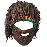 Funny Barbarian Knit Beard Hat Creative Wig Beanie Hat Warm Winter Caps Ski Cap Removable Beard (Brown)