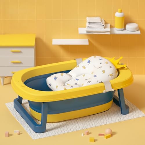 EZweekend ペット用品浴室折り畳み浴槽小型犬猫シャワー・バス用品汎用滑り止めシリコン足マットタイプ省スペースに適した収納ペットサロン用バスタブ犬用折りたたみ (イエロー,+バスベッド)