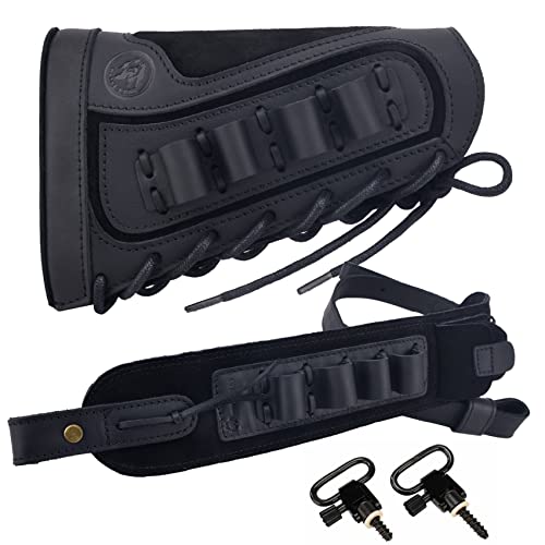 WAYNE'S DOG 1 Set of Gun Buttstock Shell Holder with Matched Color Sling for Lefty or Righty Hunter (Black(12 Gauge), Righty Hunter)