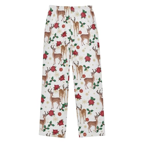 ZZXXB Reindeer Christmas Berry Boys Long Pants Soft Trousers Elastic Waist Kids Lounge Bottoms with Pockets S-XL