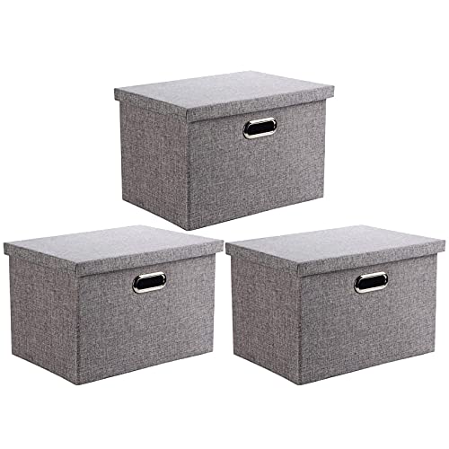 Wintao Storage Boxes with Lids, Foldable Fabric Storage Baskets for Shelves, Home and Office, Grey, Small, 34 x 25 x 18 cm, 3 Pack