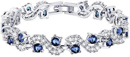 Feraco Blue Tennis Cubic Zirconia Bracelet for Mom Daughter Womens Classic 14K Plated Sapphire Bangle Crystal Valentine's Day Jewelry Gifts