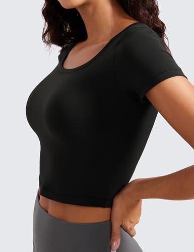CRZ YOGA Butterluxe Short Sleeve Shirts for Women Scoop Neck Casual Crop Tops Workout Yoga Basic Slim Fit T-Shirts4