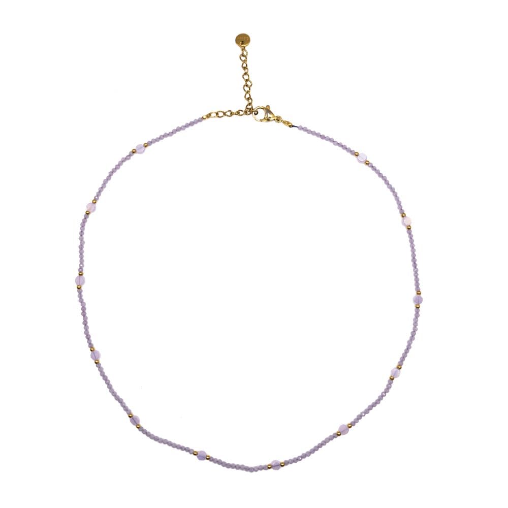 MAJALE Collar de Piedras de colores Pequeñitas y Bolitas Doradas - Acero Inoxidable, Suaves Tonos - Cierre de Mosquetón, 40cm + 5cm - Joyería para Mujer