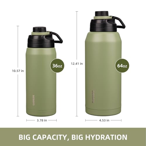 Image of BJPKPK 36 oz Insulated Water Bottle, Leakproof Stainless Steel Jug | Double Wall Vacuum, Keeps Hot /Cold, Dishwasher Safe, Wide Mouth, Spout Lid, Carry Handle, Travel & Hiking, Forest Green