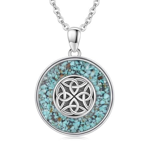 KiiKii Moon Necklace for Women 925 Sterling Silver Turquoise Celtic Knot Witches Knot Pendant Fine Jewelry Gifts for Wife Mom Daughter
