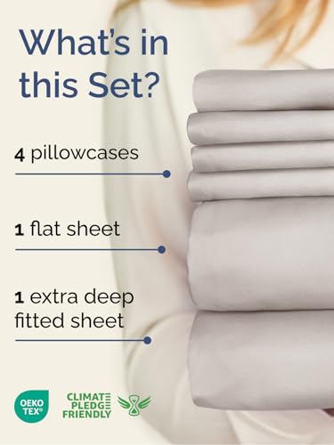 Image of Extra Deep Cal King Sheet Set - 6 Piece Breathable and Cooling Sheets - Hotel Luxury Bedding for Women, Men, Kids & Teens - Easy & Secure Fit - Soft and Wrinkle Free - Extra Deep Pockets - Light Grey