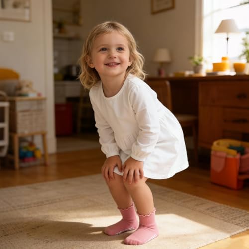Image of Baby Toddler Ruffle Socks for Girls Cute Crew Grip Frilly Socks