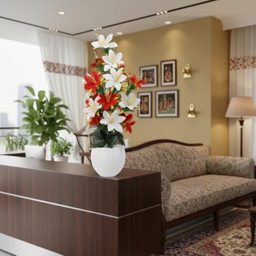 Image of Artificial Flowers with Pot for Home Decor | Artificial Plants Big Size for Living Room Decor | Premium Artificial Flower Vase for Living Room, Bedroom & Hall