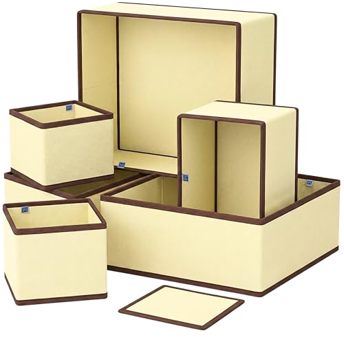 Image of Skrill 6-Piece Foldable Cloth Storage Box Set | Cube Baskets, Bins & Dividers for Closet & Dresser Drawer Organization | Storage for Shirts, Pants, Underwear, Bras, Socks, Inners & More (Beige)