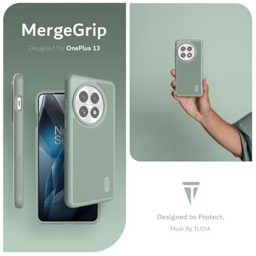 Image of TUDIA [MergeGrip Designed for OnePlus 13 Back Cover 5G (2025) - [Military Grade Drop Tested] Dual Layer Shockproof Slim Heavy Duty Tough Phone Case - Green Lily
