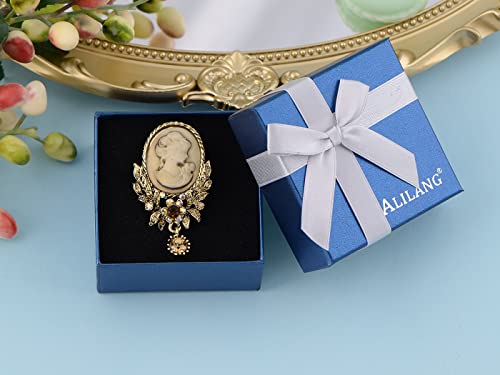 Image of Alilang Vintage Inspired Crystal Rhinestone Victorian Lady Cameo Brooch Pin Maiden Flower Pendant