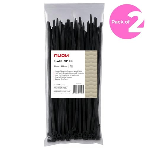 Image of Zip Ties 100mm X 2.5mm | Heat Resistant Cable with Self-Locking Mechanism | Self-Lock, Antislip Cable Organizer | for Indoor & Outdoor Use (Set of 200, Color May Vary)
