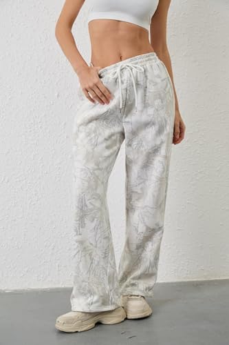 Camo Pants for Women Drawstring Wide Leg Cargo Pants Baggy High Waisted Sweatpants Fleece Y2k Camouflage Jogger Pants4