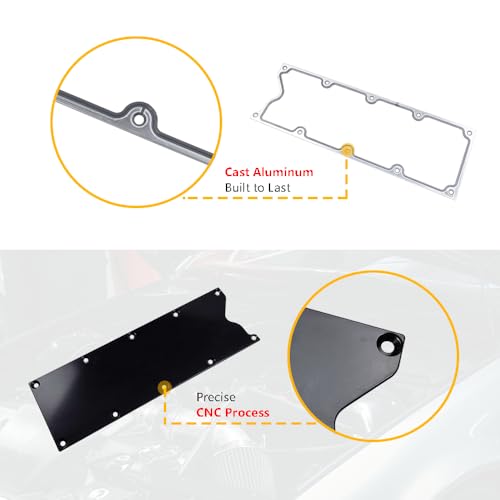 Image of LS Gen 3 Valley Pan Cover Plate Low Profile w /Gasket, Seal | Compatible with GM LS Gen III Engine LSX LS1 LM7 LR4 LQ4 LS6 L59 LQ9 LM4 L33, Chevy GMC Silverado | OE# 551629 12558178 MS19328 (Black)