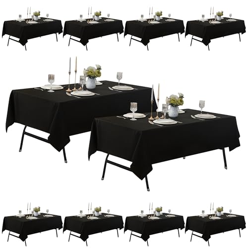 Image of 10-Pack 60x144 inch Black Table Cloths, Solid Stain and Wrinkle Resistant Oblong Tablecloth, Premium Plain Weave Polyester Fabric Rectangle Table Linen Covers for Hotel, Banquet