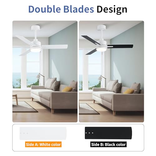 Image of LANMEL 42 Inch Metal Ceiling Fan with Light, Modern Flush Mount Low Profile with Remote Control, Reversible, 3cct Dimmable, Quiet, White LED for Bedroom, Living Room, Indoor /Outdoor Patio Use