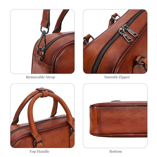 HESHE Top Handle Purses for Women, Vintage Leather Crossbody bags, Barrel Satchel Handbags with Adjustable Shoulder Strap4