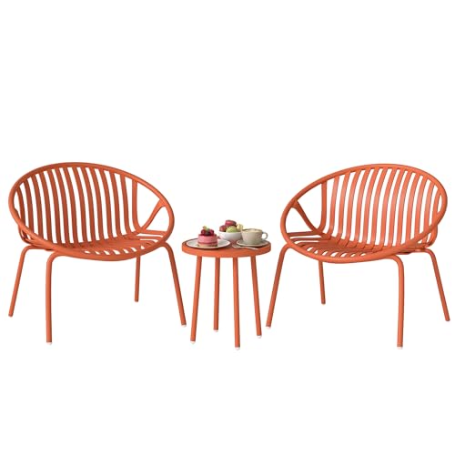 Outsunny Salon de Jardin 3 Pièces en Acier et Polypropylène - Ensemble Bistro avec Table Basse à...