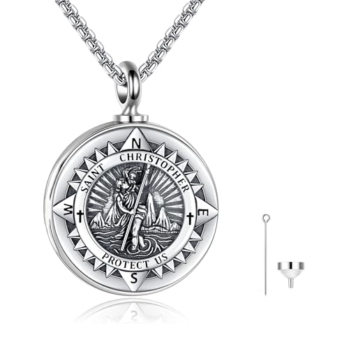 St Christopher Urn Necklaces for Ashes 925 Sterling Silver St Christopher Cremation Jewelry for Ashes Memory Jewelry for Men