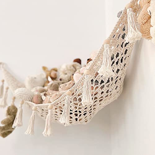 Image of Sasa Hammock for Stuffed Animals - Macrame Toy Hammock - Corner Net For Stuffed Animals for Wall - Plush Doll Display and Toy Organizer - Boho Nursery Decor and Playroom Storage (Medium)