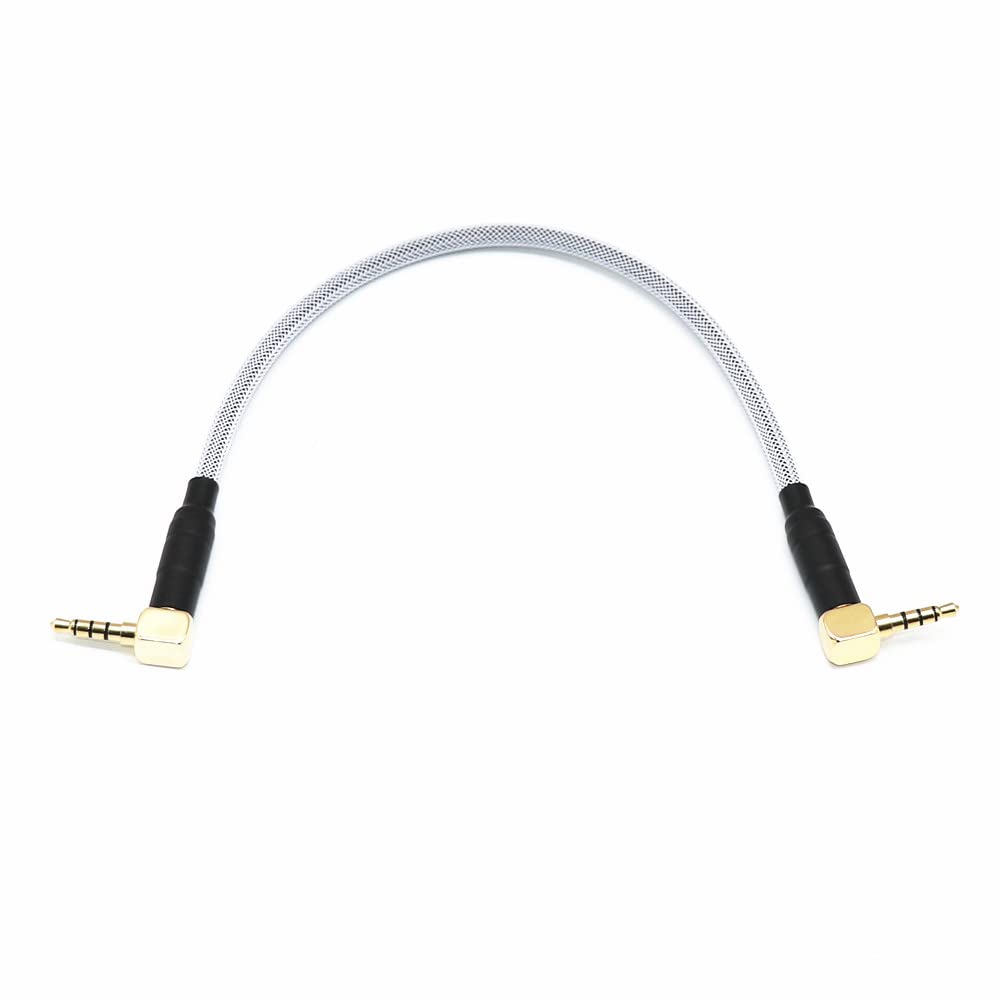 Angitu3.5mm TRRS to TRRS Spring Coiled Cable for Split Mechanical Keyboard RODE Sc7 by VIDEOMIC GO Video Micro-Type Mics Audio Cord Angle Cables (90 to 90trrs 25CM Black+White)