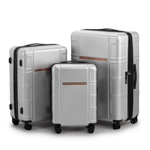 3 Piece Luggage Sets,20/24/28" Expandable Carry On Suitcase,Lightweight Luggage,Hardshell PC Travel Suitcase,Durable Suitcase Rolling Luggage,with TSA Lock & Spinner Wheels,for Men and Women (Silver)2