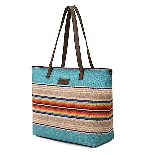 Image of Montana West Wrangler Aztec Print Canvas Tote Bag Capacity Shoulder Bag for Work, Travel & Everyday Use