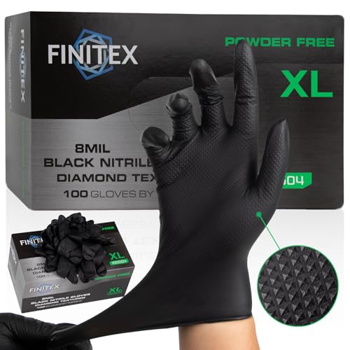 Image of FINITEX Disposable Nitrile Diamond Texture Black 8mil Mechanic Gloves