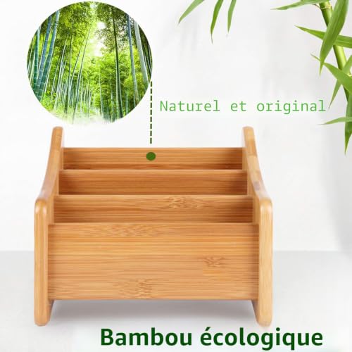 Boîte de rangement de bureau en bambou à 3 compartiments pour télécommande