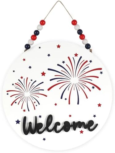 4th Of July Wooden Door Hanger Decor - Patriotic Wreath Sign For Independence Day, Memorial Day & Veterans Day