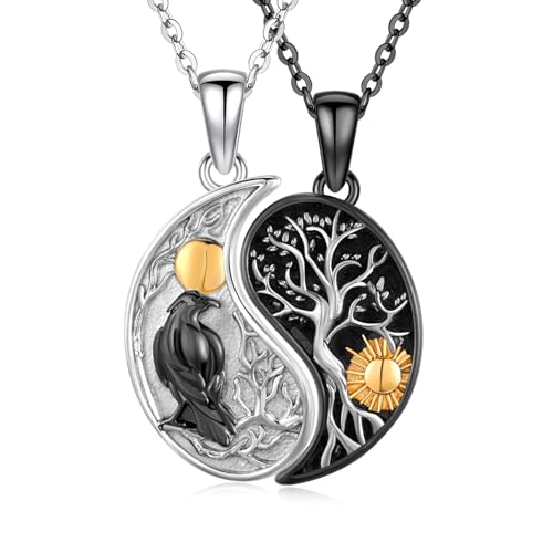OHAYOO Collier Yin en argent sterling 925 avec pendentif Yin Yang - Pour elle et lui - Bijoux - Cadeau pour homme et femme, Argent sterling
