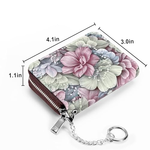 Image of Mayski Credit Card Holder, Zipper Credit Card Wallet for Women, Small Accordion Card Cases Holder, KeyChain Wallet, Business Card Holder, Happy Flower