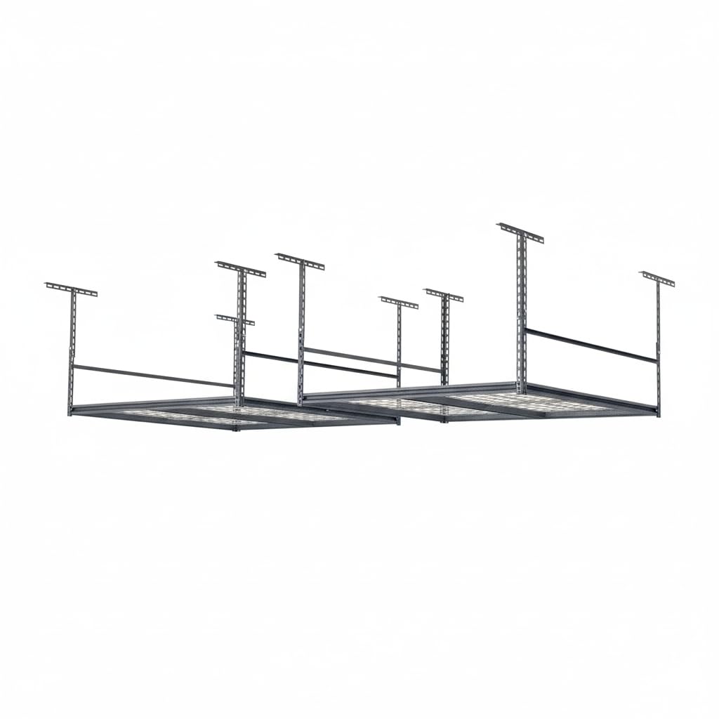 Edsal MuscleRack Ceiling Storage Rack Pack of 2 | 120x120 cm | Height Adjustable Overhead Garage Storage | Heavy Duty 135kg Load Capacity | Steel Mesh Base