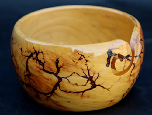 Image of Lichtenberg Figure Yarn Bowl - Handmade Wooden Yarn Bowl for Knitting Yarn Ball Holder - Yarn Bowls with Holes Crochet Bowl Holder - Yarn Storage Bowl 7 inch x 4 inch inches (Maroon)