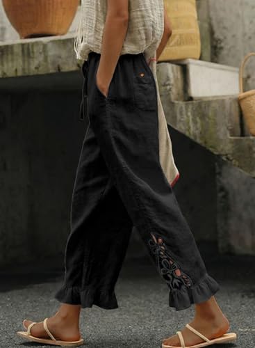 Image of Acelitt Women Casual Lightweight Drawstring Elastic Waist Pants with Pockets, S-XXL
