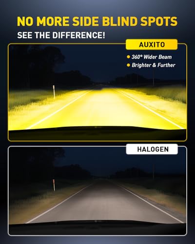 Image of AUXITO 9006 /HB4 Yellow LED Fog Light Bulbs, 13000LM 3000K Amber, 1:1 Mini Size Plug & Play, 27 CSP Chips 360 Illumination, IP68 Waterproof, Pack of 2