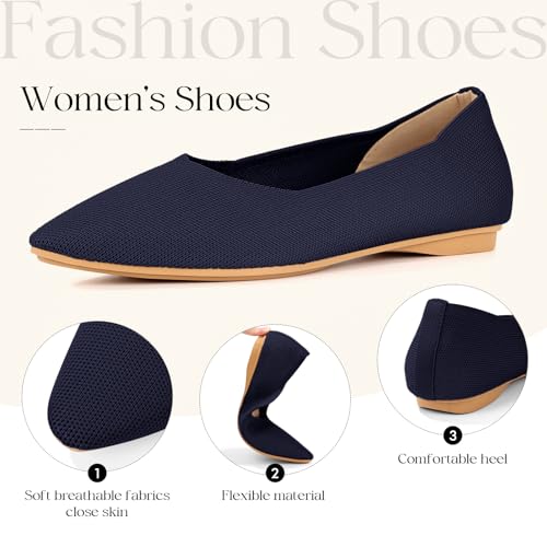 Women's Flat Shoes Comfortable Knit Pointed Toe Washable Ballet Flats with Soft Insole Arch Support2