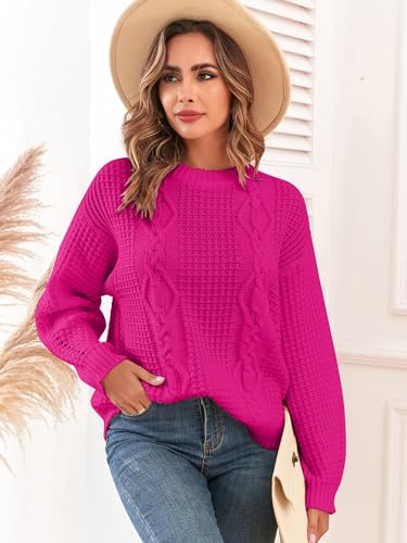 Image of ZAFUL Womens Sweater Cable Knit Oversized Sweaters Crewneck Long Sleeves Casual Knit Pullover Tops