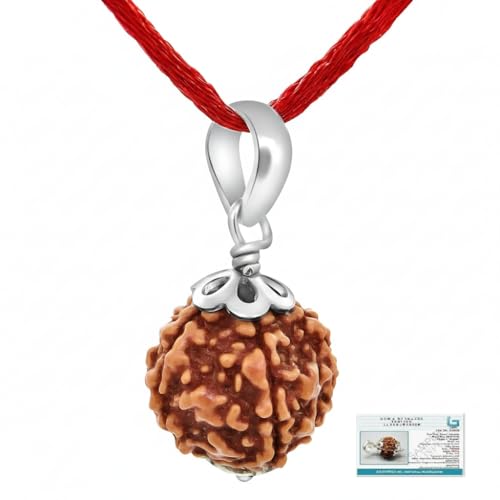 Arihant Gems & Jewels 5 Mukhi/Faced Nepali Rudraksha With 925 Sterling Silver Pendant 100% Natural, Original Astrological Round Rudraksha Beads Unisex Both For Men & Women