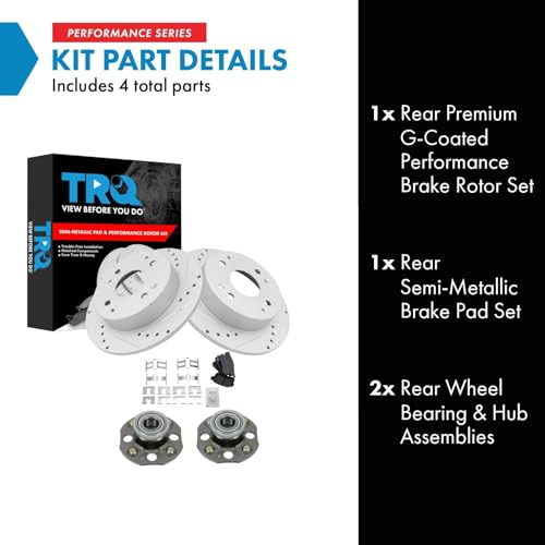 Image of TRQ Performance Rear Brake Pad and Rotor Set Semi Metallic Coated Rotors Compatible with 1998-2002 Honda Accord