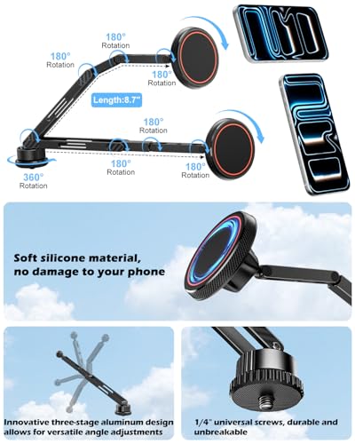 Image of CloudValley Extended Ford Bronco Phone Mount 2021-2026 2 /4 Door, Aluminum Alloy Magnetic Phone Holder, Off-Road Stable Anti-Shake No Drill Dash Mount, 360 Adjustable Bronco Accessories Fit All phones